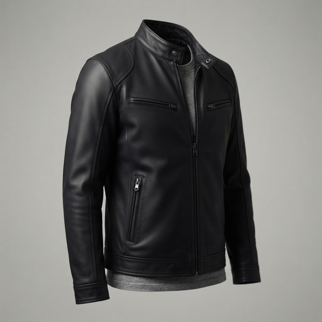 Men's Stand Collar Synthetic Leather Moto Jacket - product image 12
