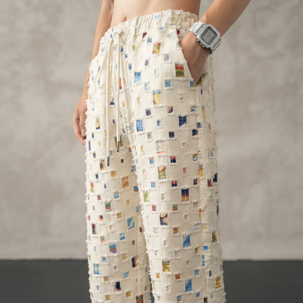 Men's Distressed Plaid Streetwear Drawstring Trousers