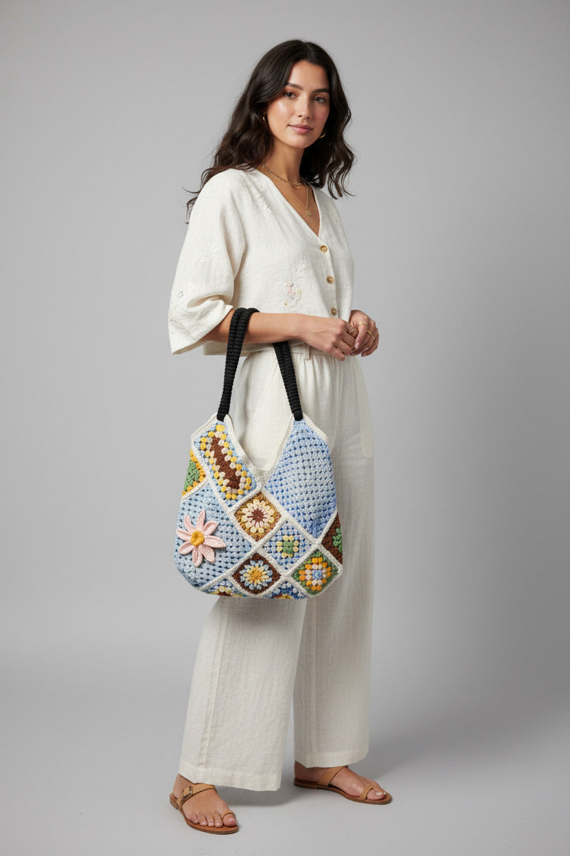 Large Granny Square Crochet Bag DIY Kit - Handmade Craft Project