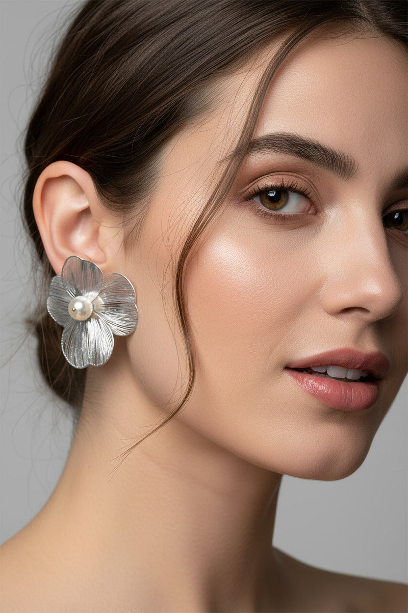 handcrafted pearl flower earrings with artistic retro charm