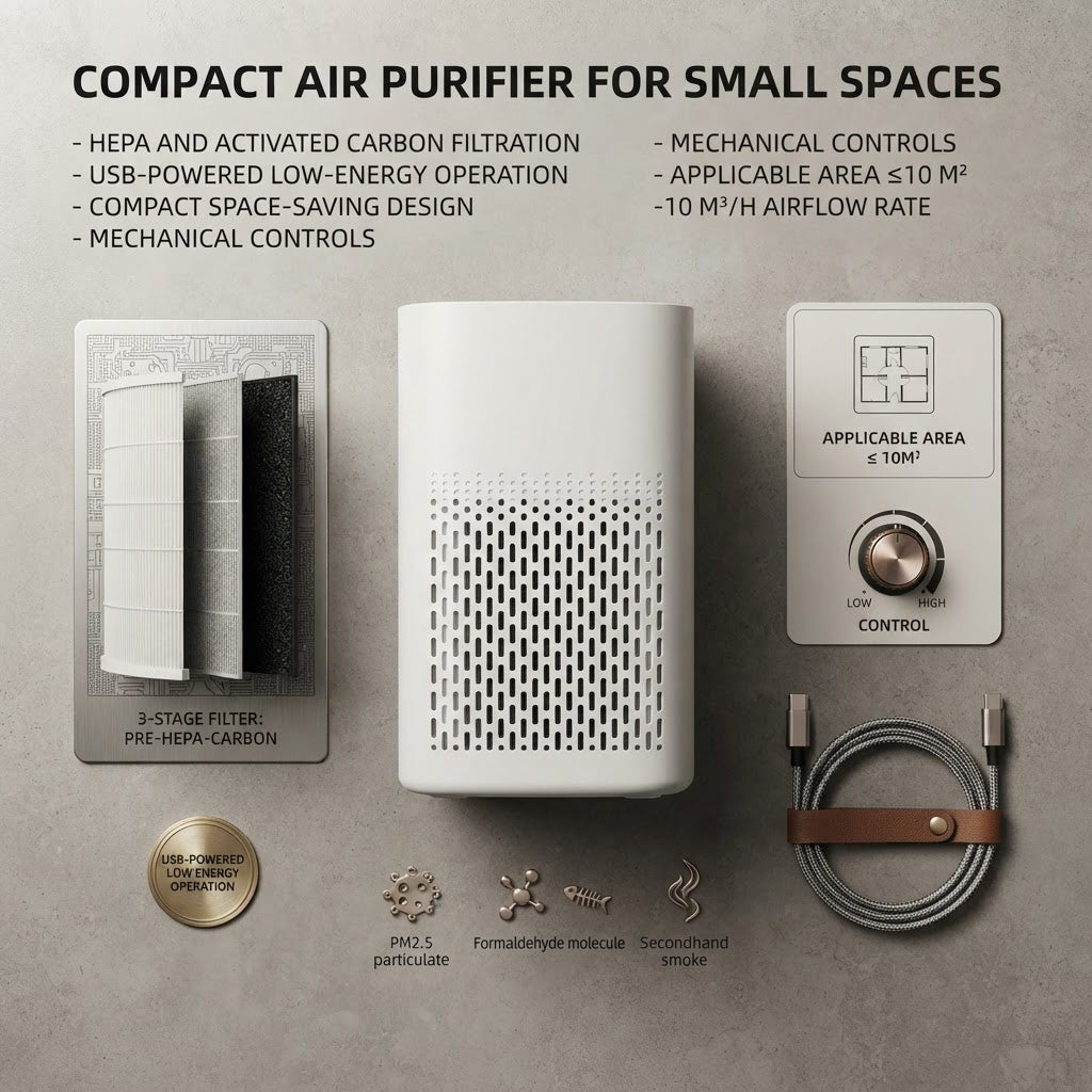 Compact USB HEPA Air Purifier for Desktops and Small Rooms