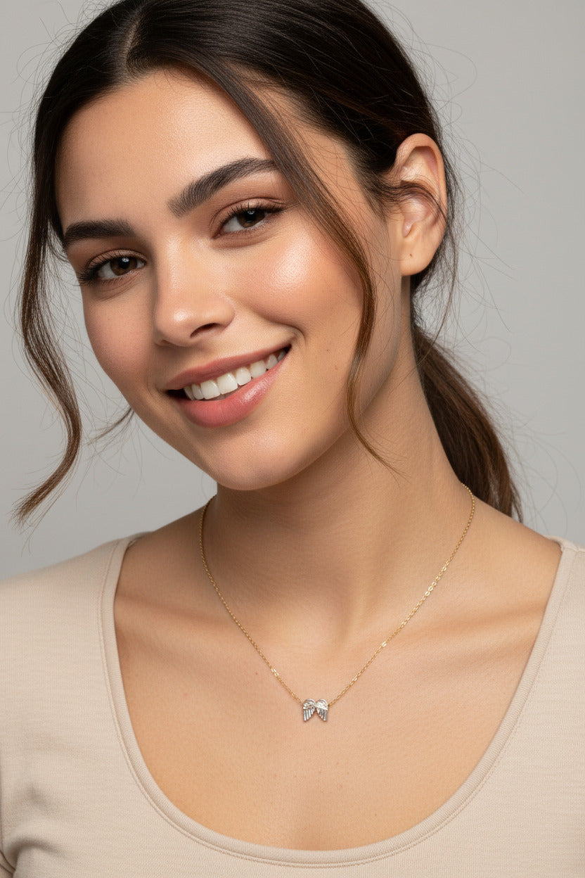 2 Pc Angel Wing Pendant Necklace with Card