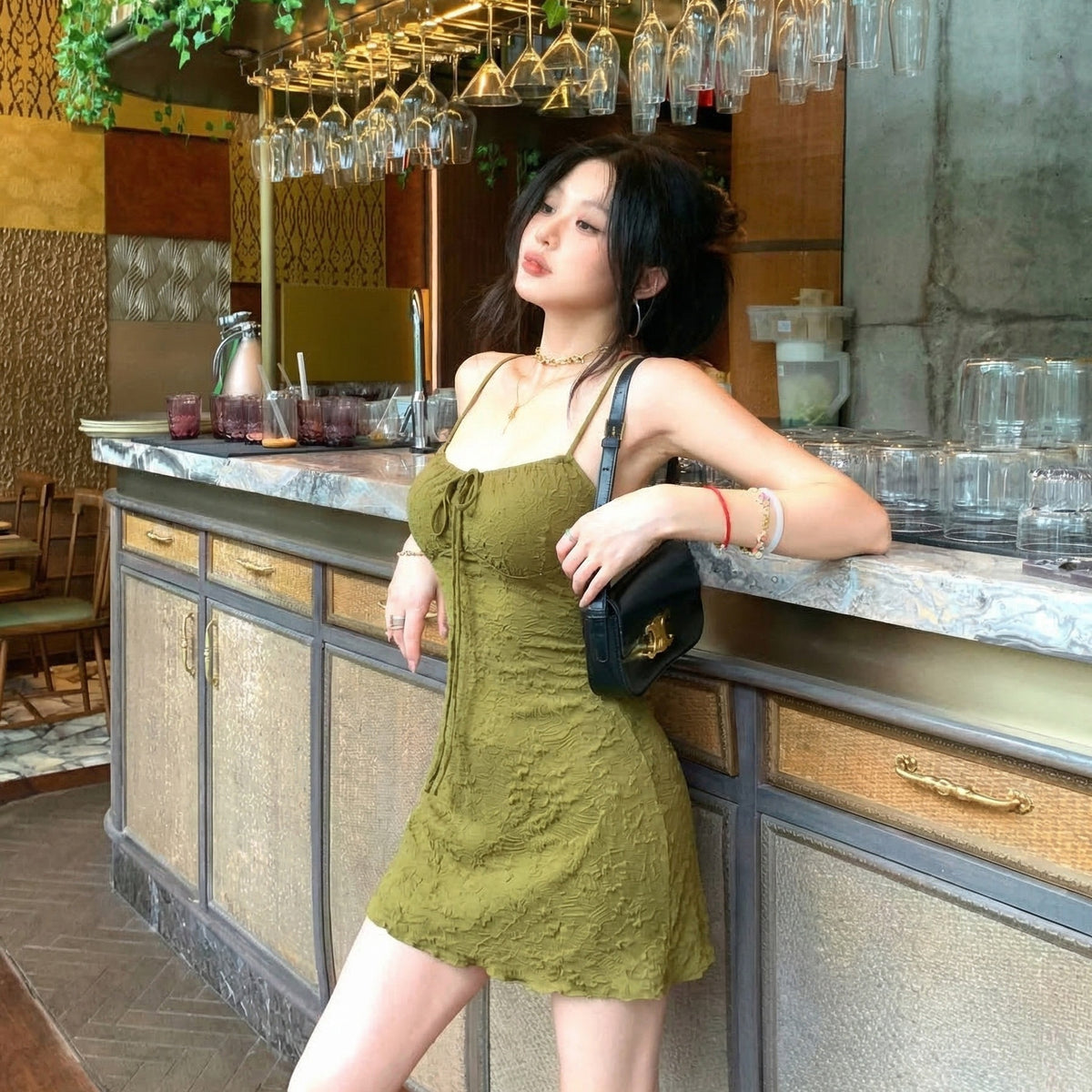Vintage Strap Waist-Cinching Dress