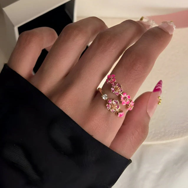 Luxury-Style Peach Blossom Opened Adjustable Ring
