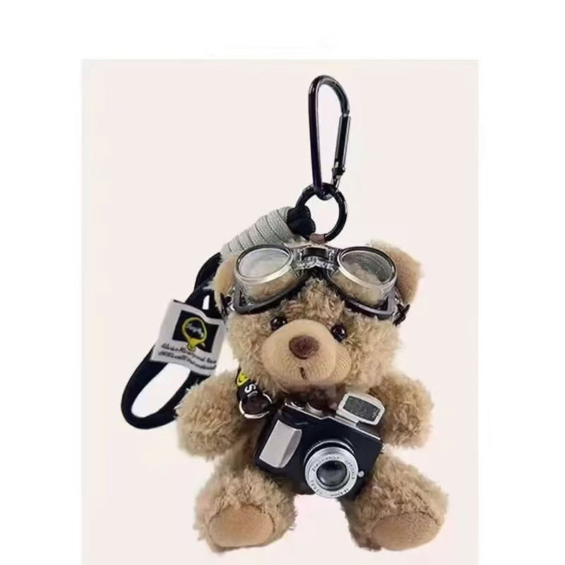 Plush Bear Keychain with Built-in Flash Camera and Mirror