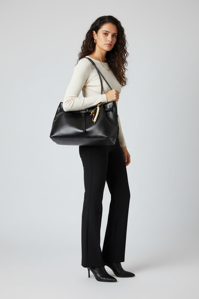 Leather  Shoulder purse with pendant