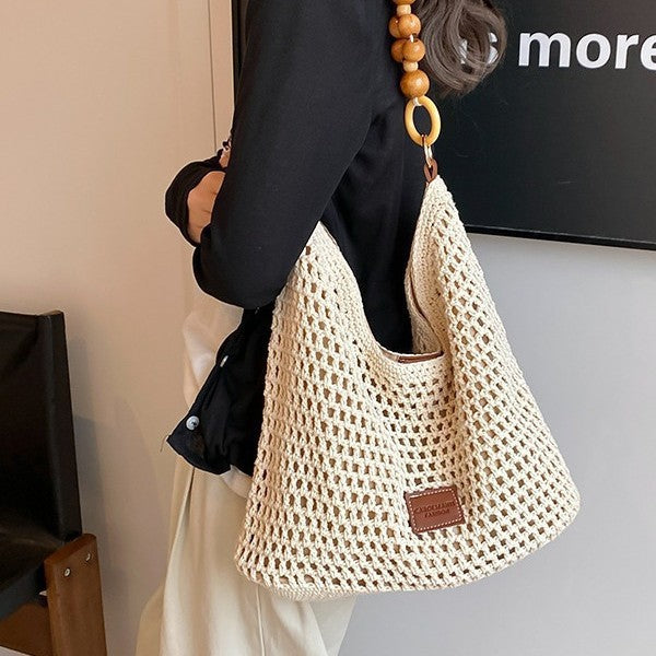 Knitted Woven Single-Shoulder Bag with Hollow-Out Design