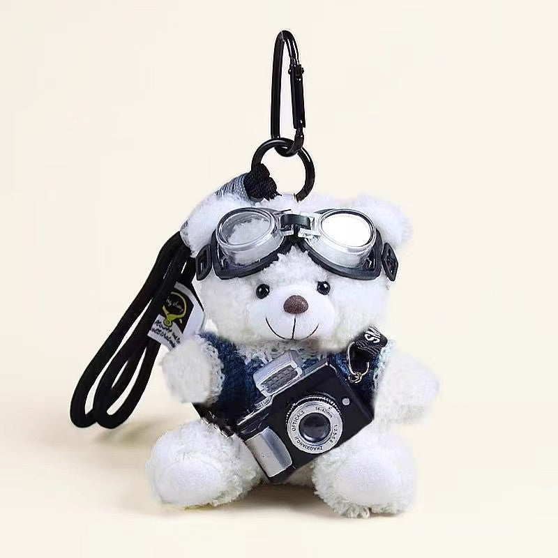 Plush Bear Keychain with Built-in Flash Camera and Mirror