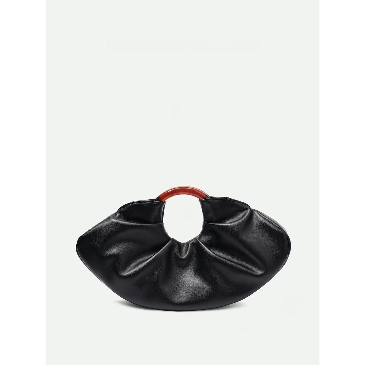 Pleated Leather Clutch Bag with Ring Handle