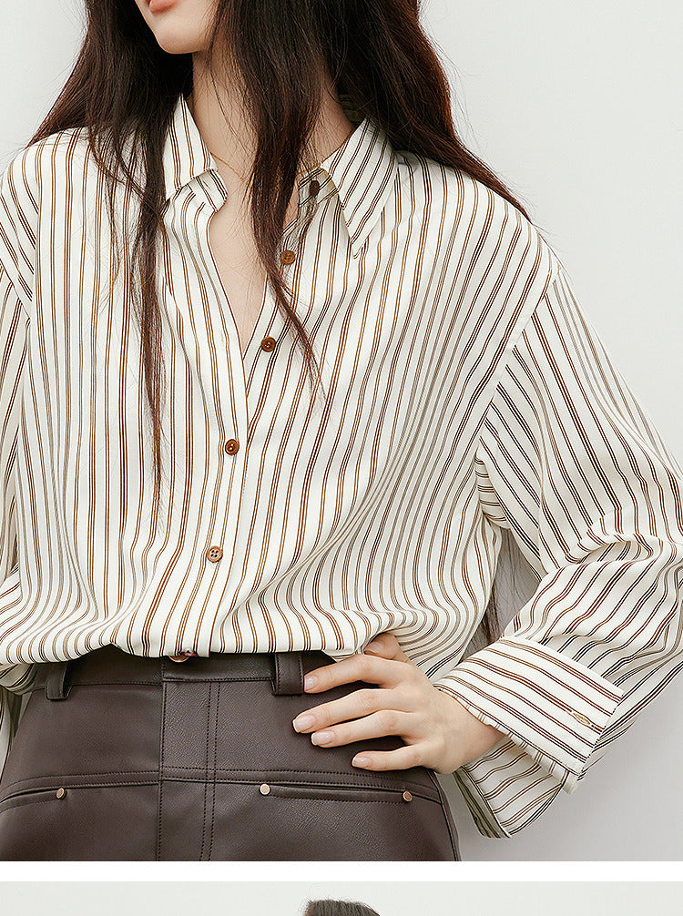 Womens Striped 80 % Cotton Blend Shirt