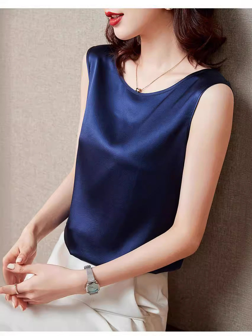 Silk Blend Sleeveless Crewneck Top