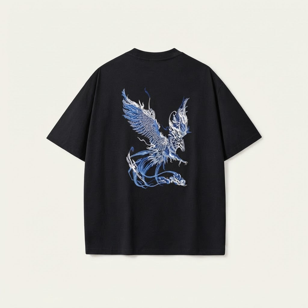 Premium Heavyweight Cotton Phoenix Embroidery T-Shirt - Loose Fit