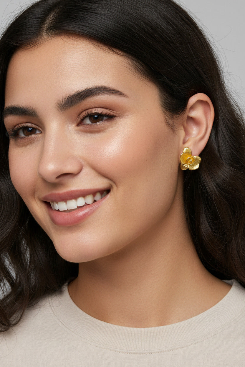 Heavy Copper Brushed Gold Plated Earring