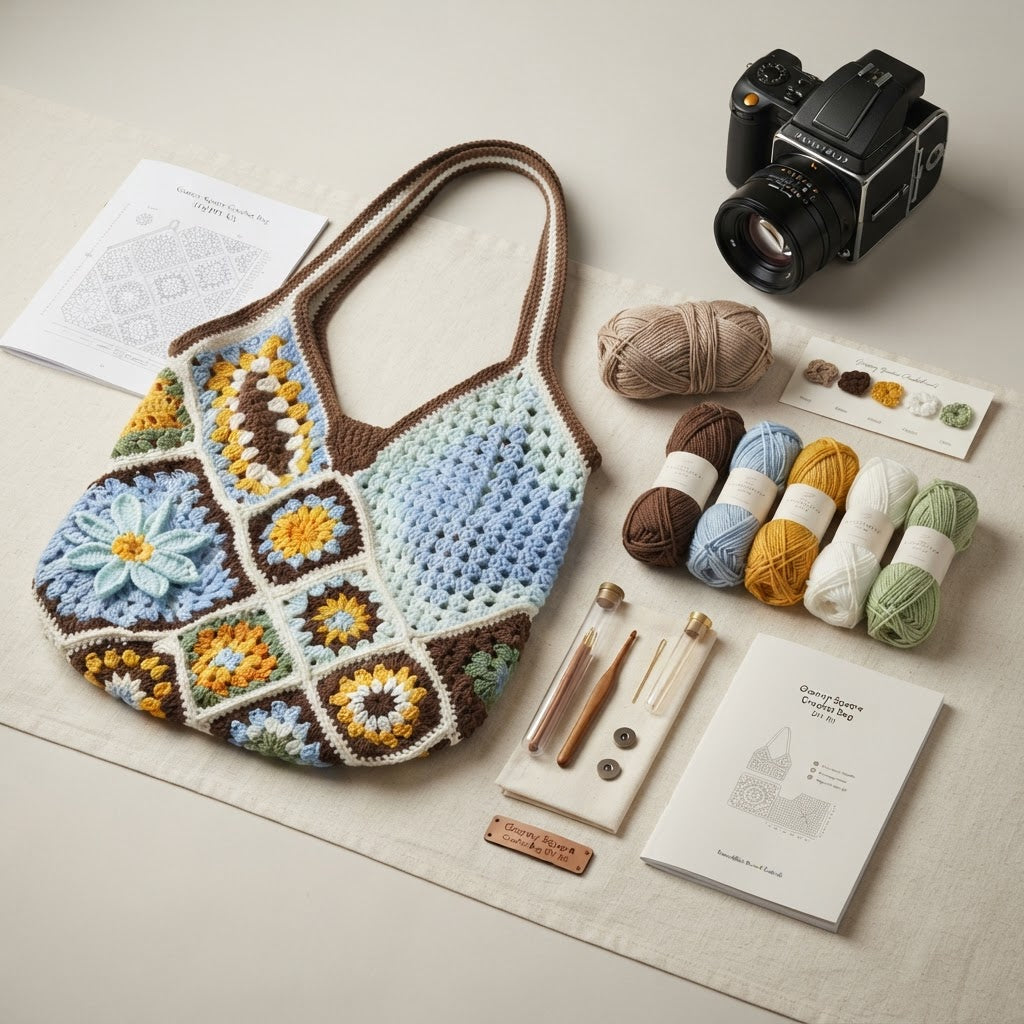 Large Granny Square Crochet Bag DIY Kit - Handmade Craft Project