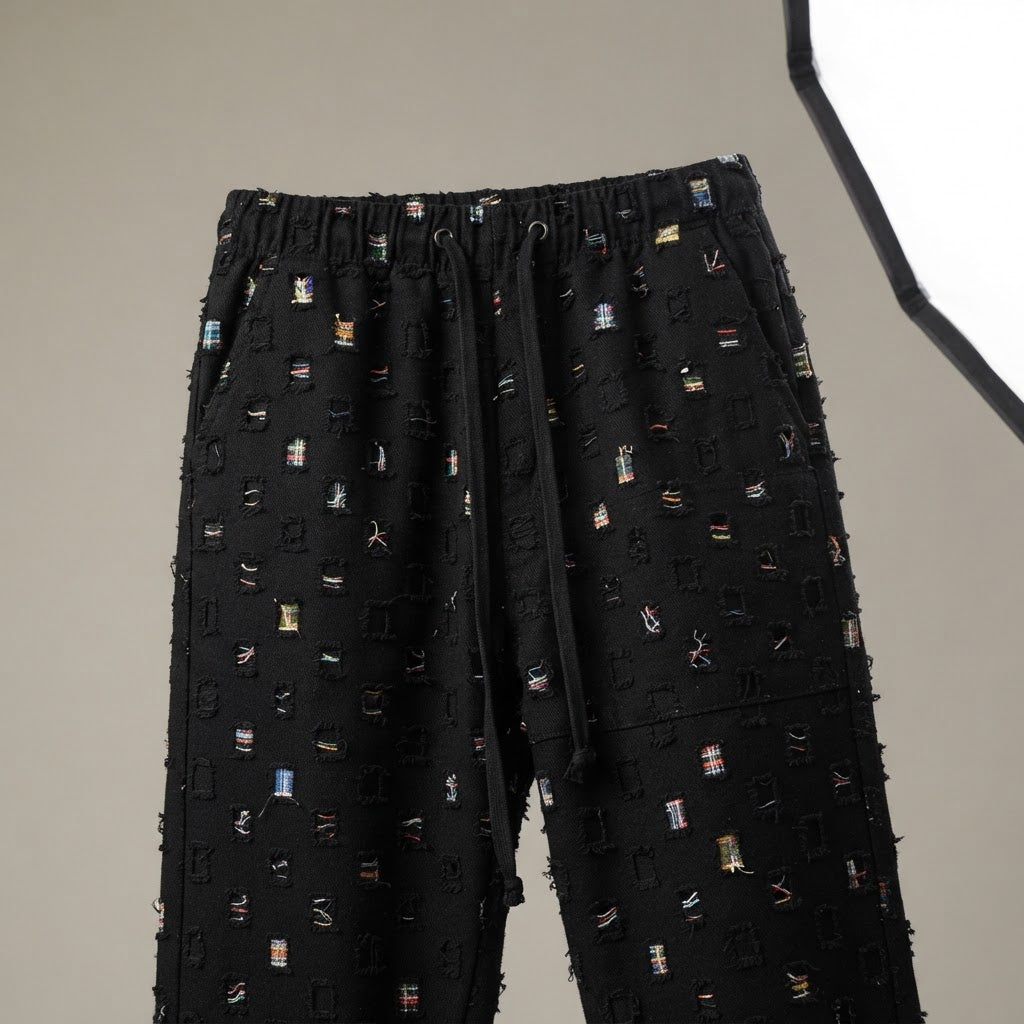 Men's Distressed Plaid Streetwear Drawstring Trousers