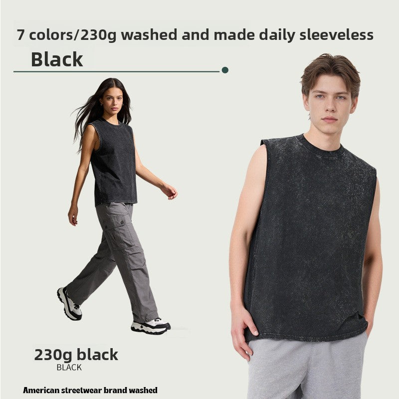 Vintage-Inspired Heavyweight Distressed Sleeveless T-Shirt