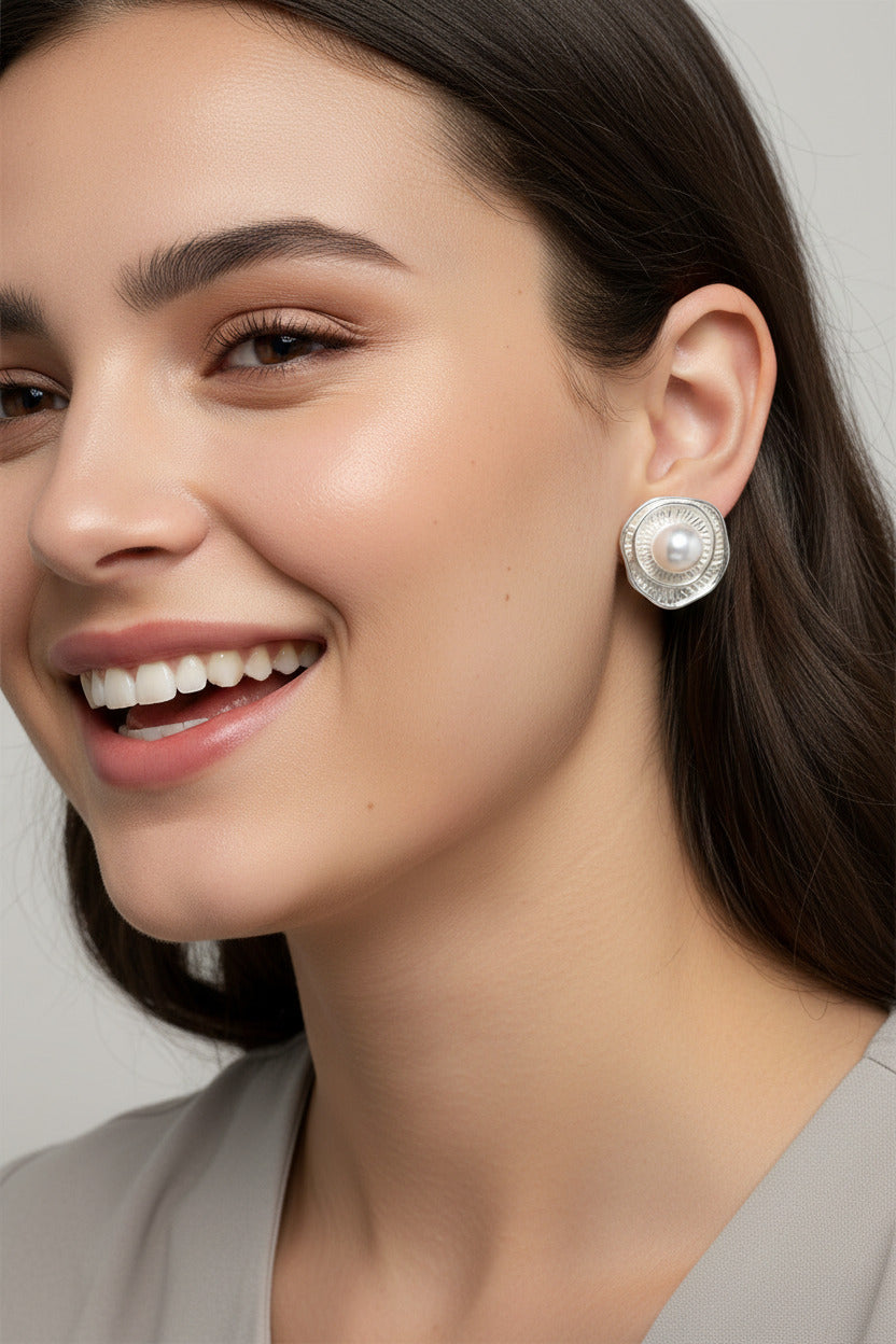 pearl flower earrings with artistic retro charm
