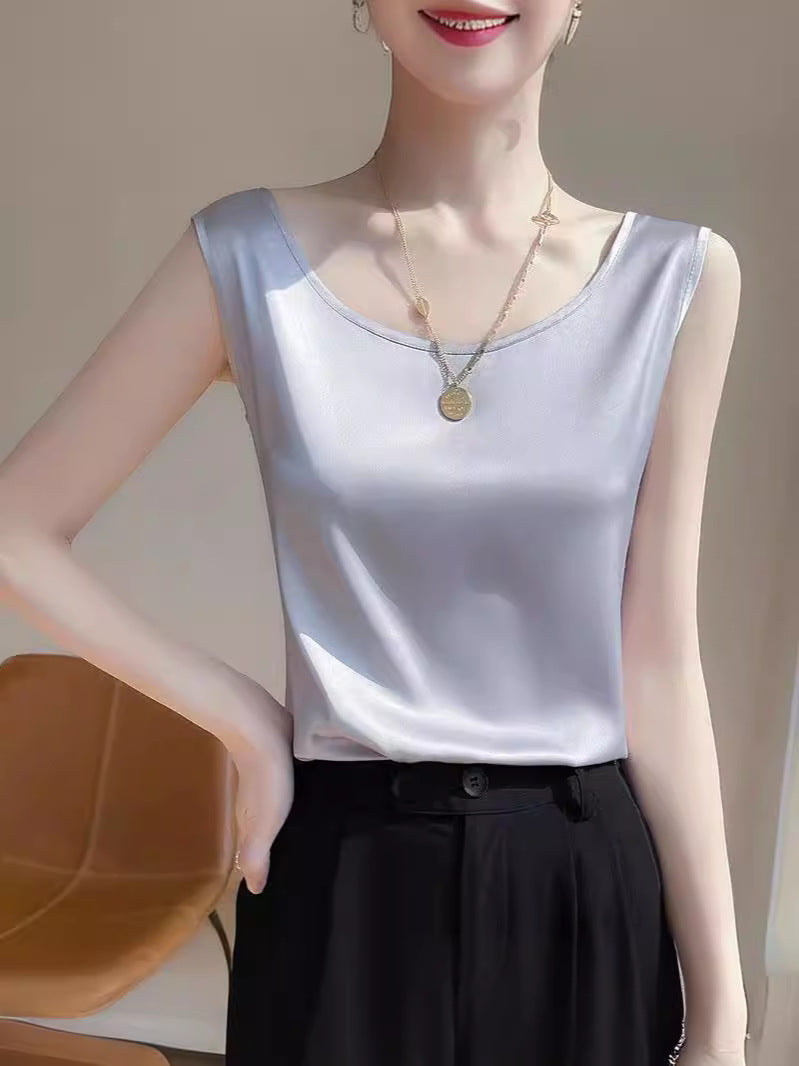 Silk Blend Sleeveless Crewneck Top