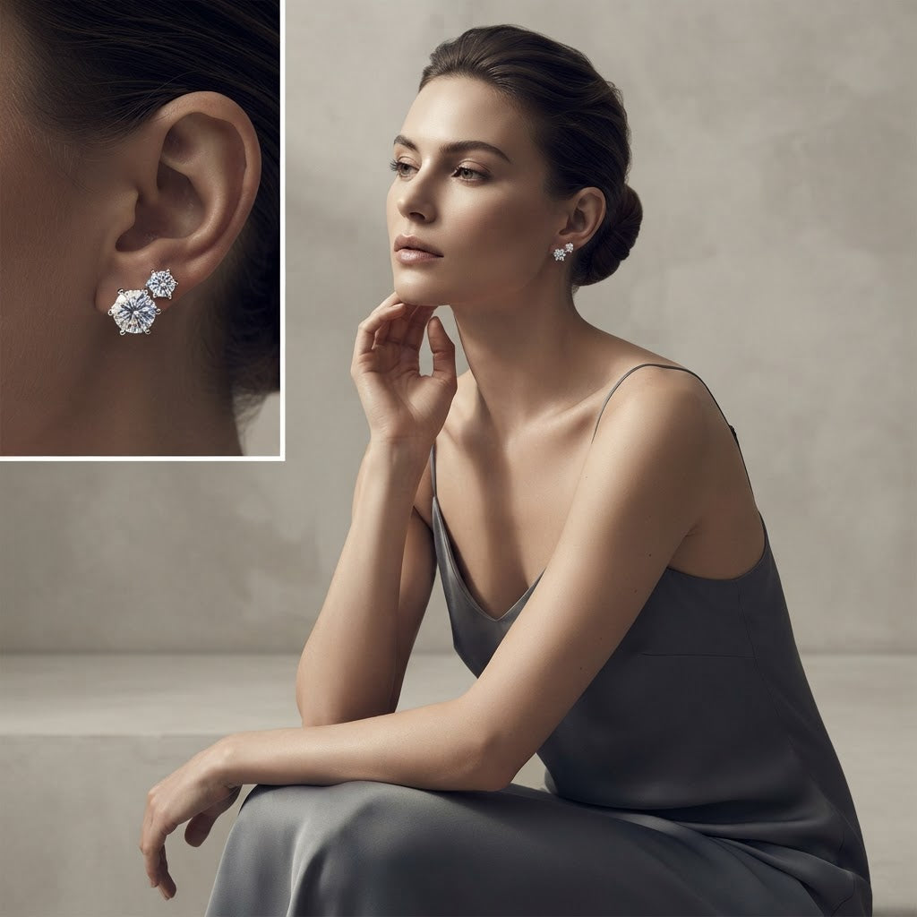4 Pcs Six-Claw Zircon Stud Earrings