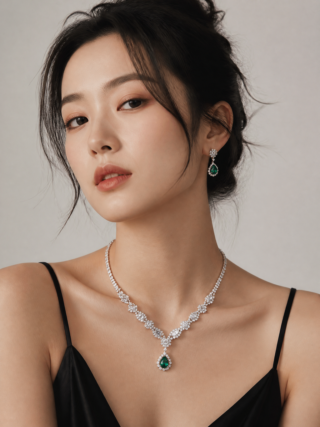 Crystalline Teardrop Necklace and Earring Jewelry Set