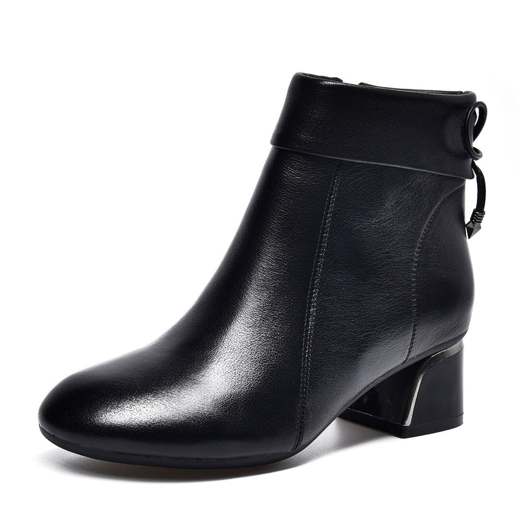 Women's Genuine Leather Chunky Heel Mid Boots