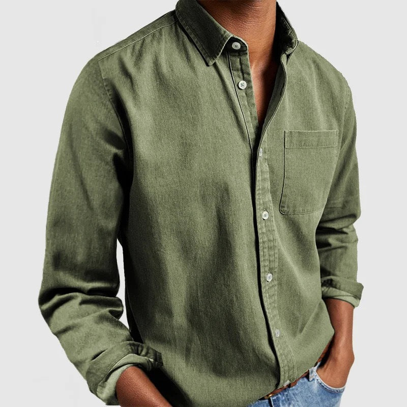 Men's Long Sleeve Turn-Down Collar Shirt in Multiple Colors