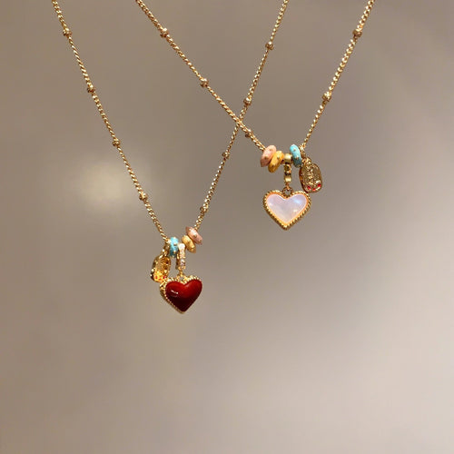 2 Pack Enamel Heart Pendant Necklace in Gold-Tone Titanium Steel