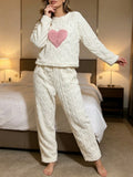 Womens Plush Heart Print Pajama Set