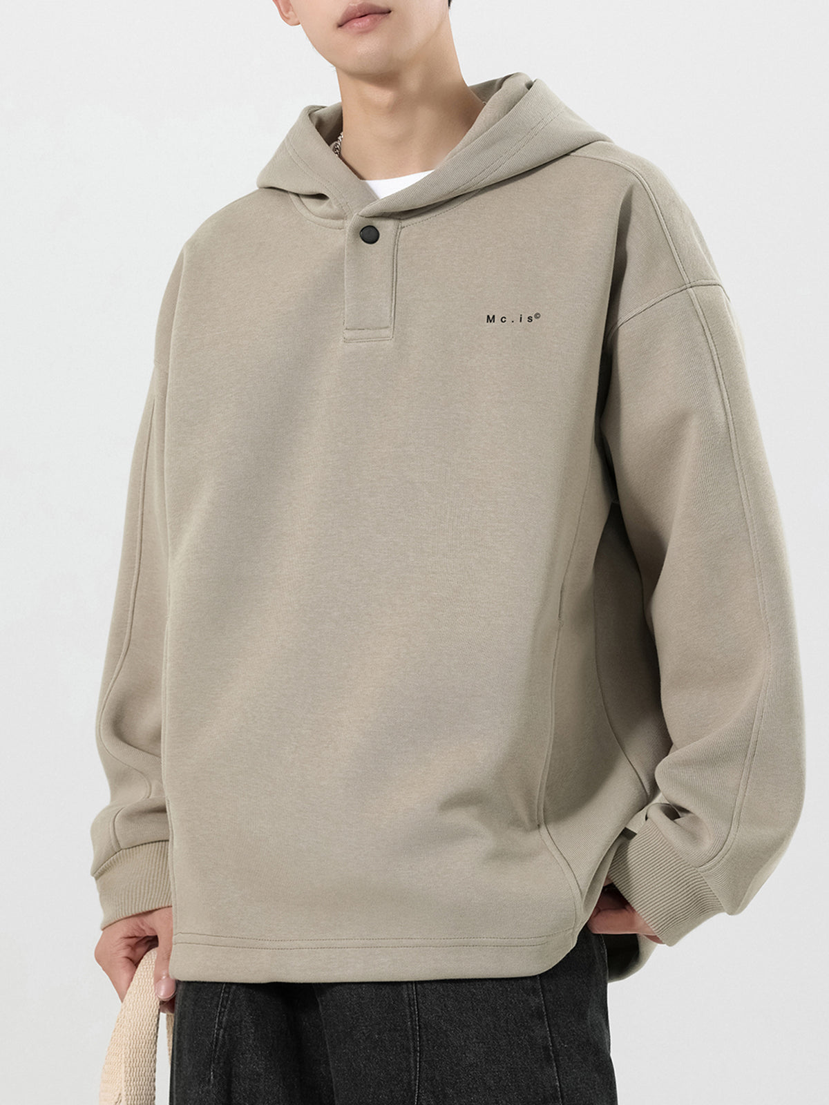 Men's Deconstructed Hoodie Drawstring Hem Letter Print Pullover Sweatshirt