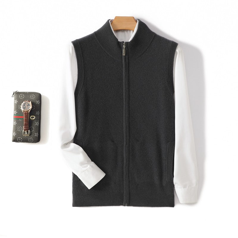 Mens Thickened Pure Wool Cardigan Half-High Collar Zipper Jacket