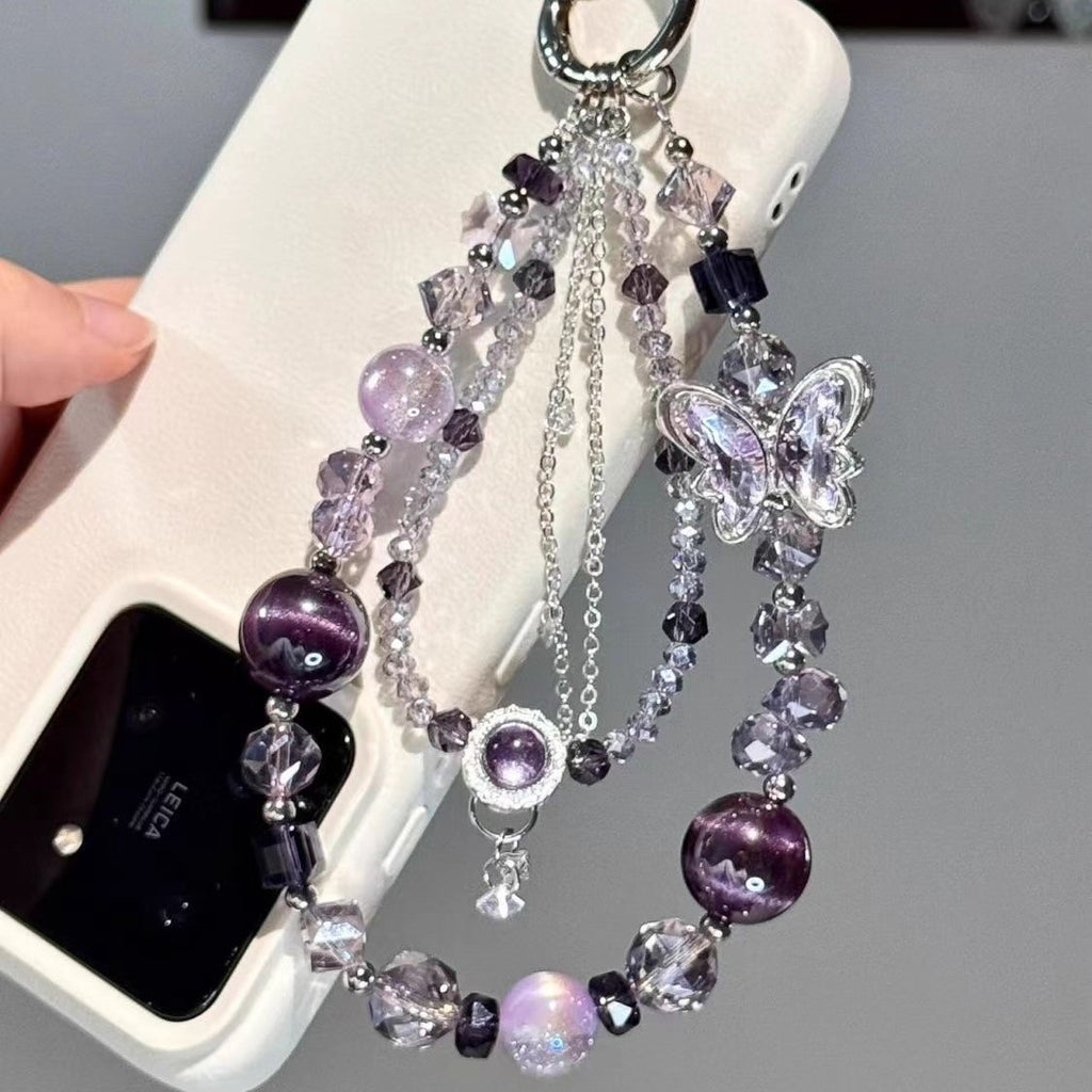 Purple Butterfly Beaded Mobile Phone Chain