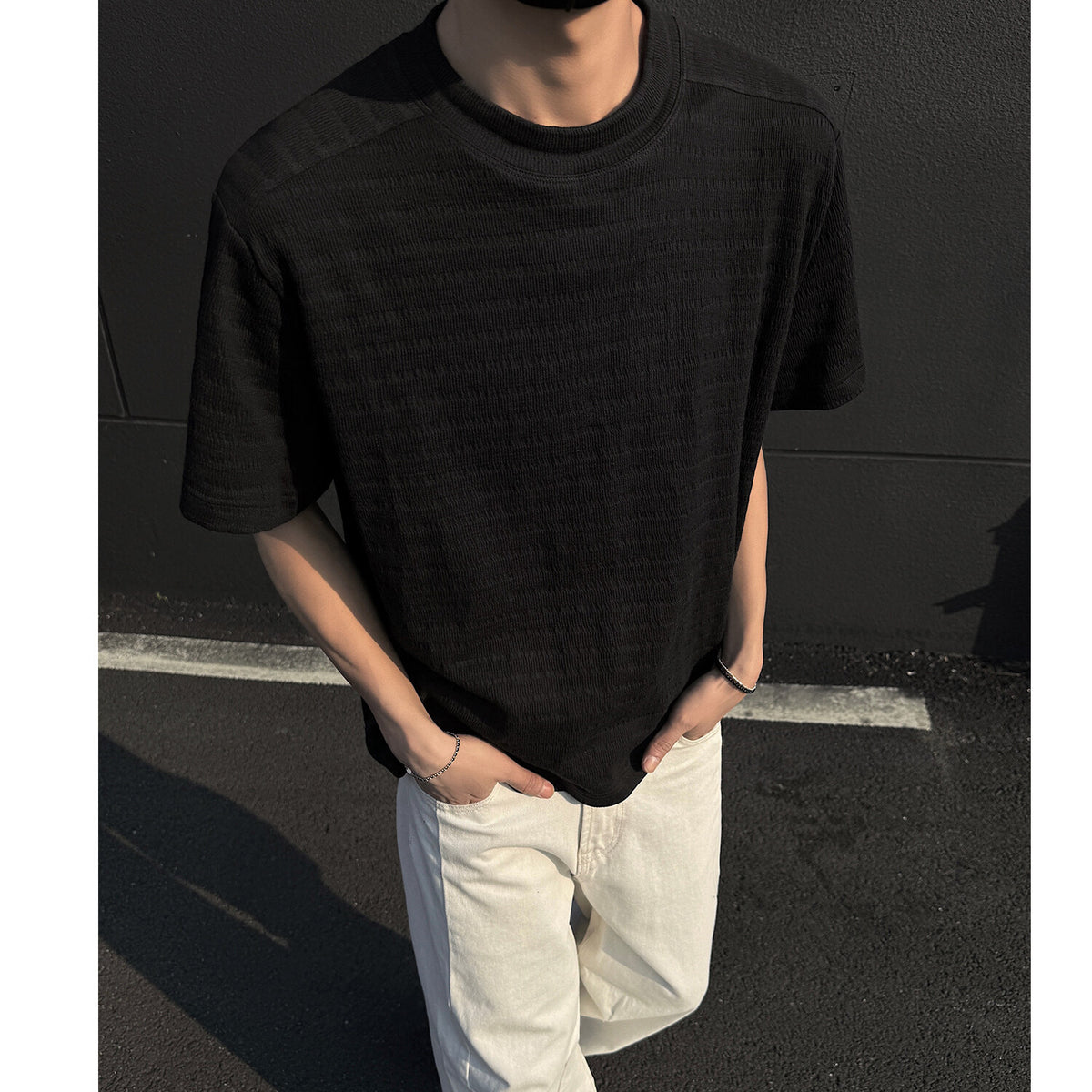 Mens Basic Jacquard Cotton T-Shirt - Slim Fit, Breathable Cotton Blend