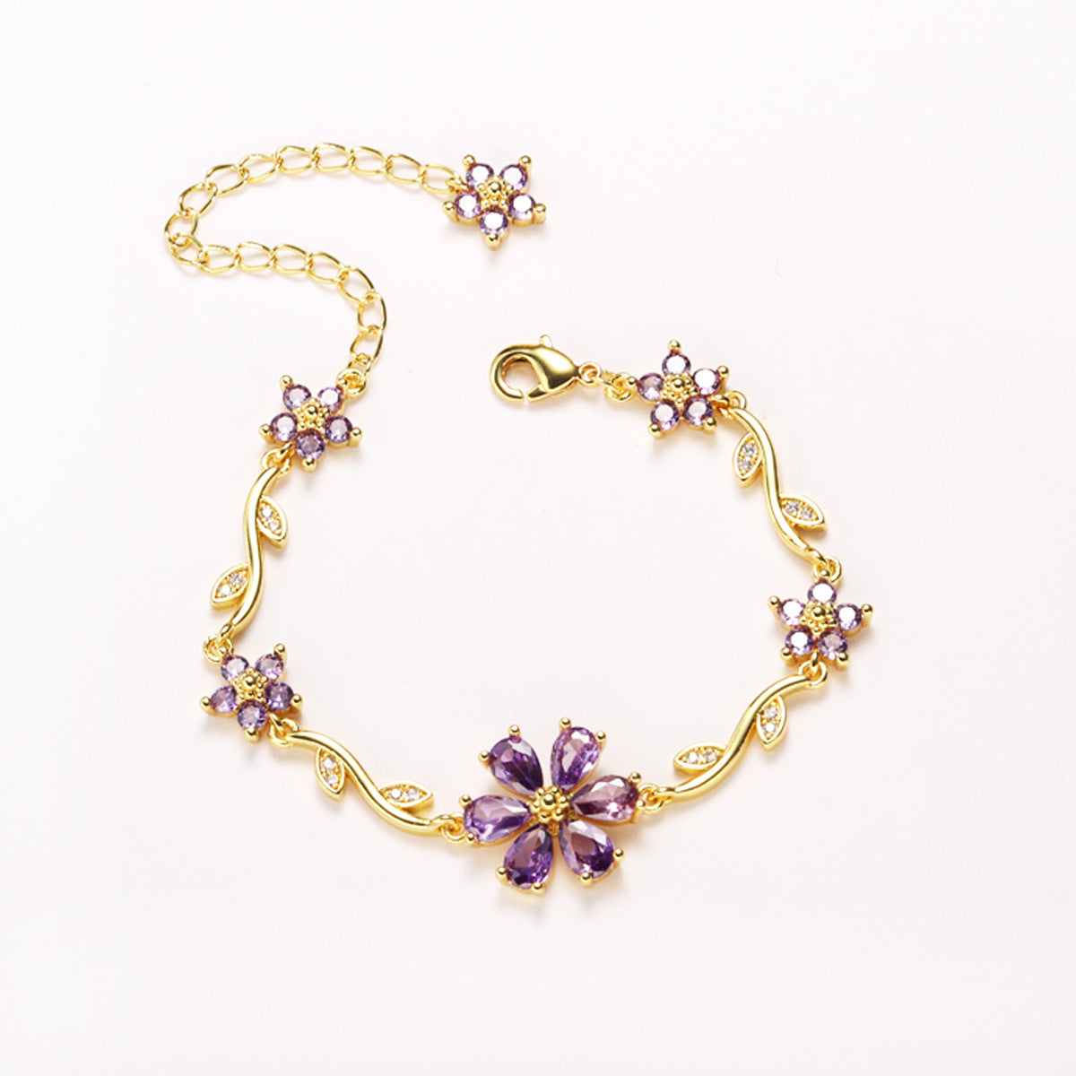 Floral Copper Inlaid Diamond Bracelet