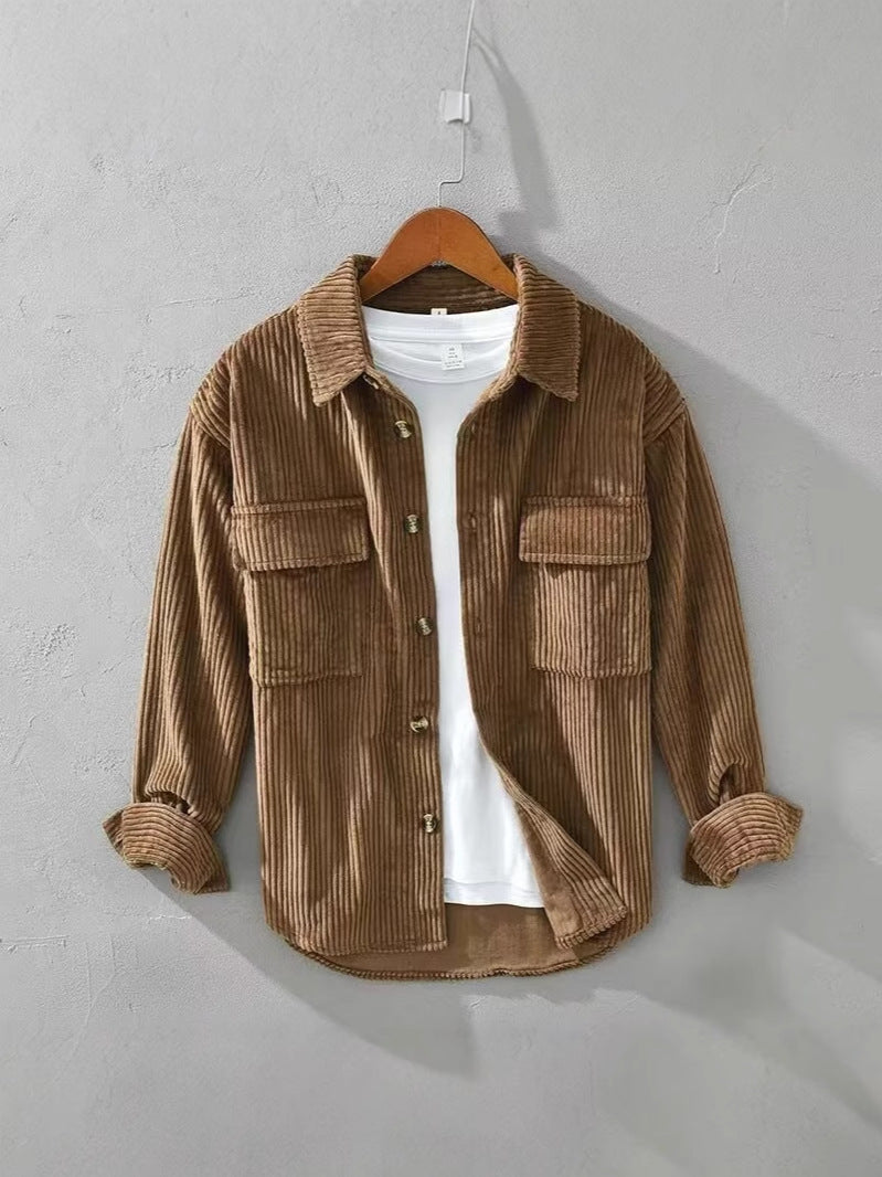 Retro Corduroy Long-Sleeved Shirt - Slim Fit Vintage Style