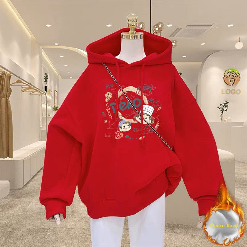 Fleece-lined and thickened sweatshirt