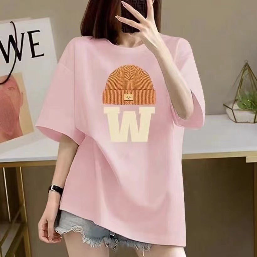 Cotton Right Shoulder Short-Sleeved T-shirt