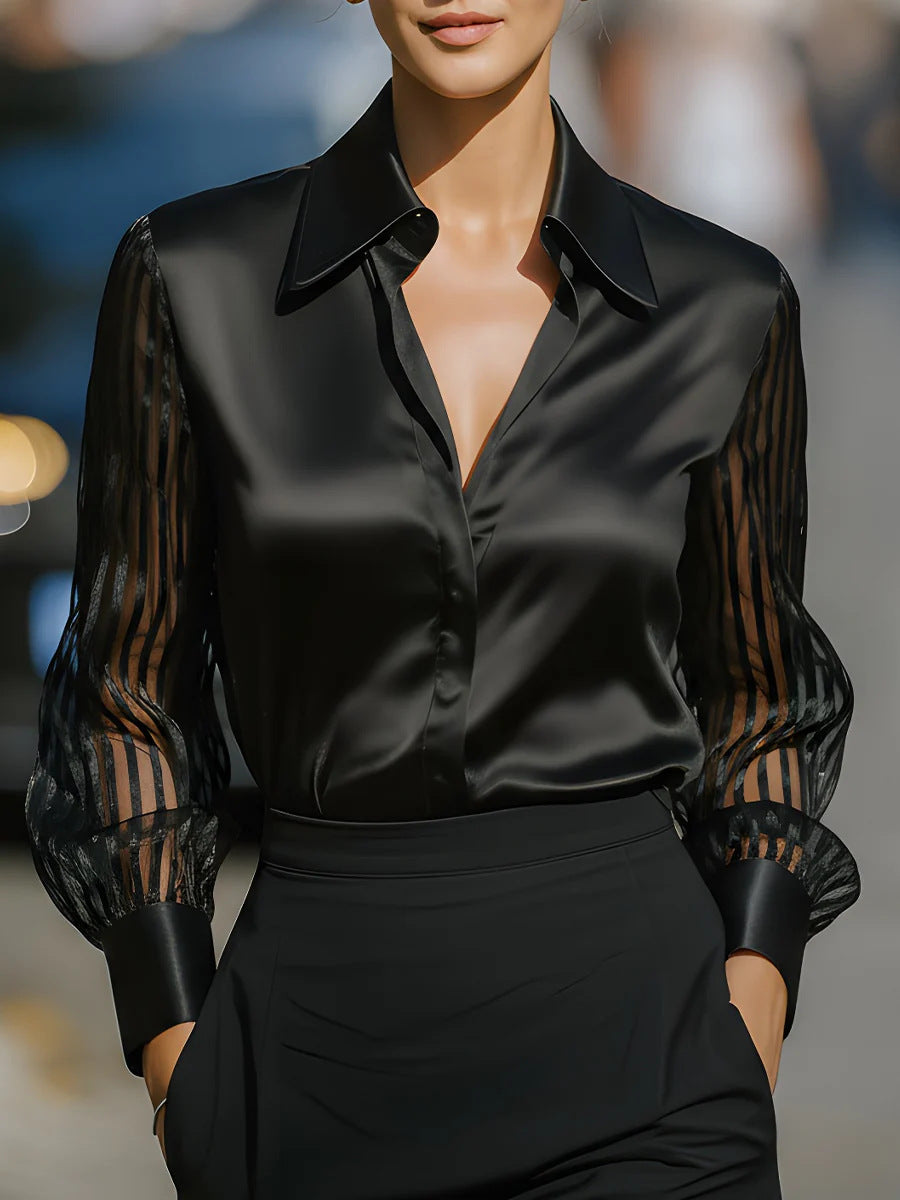 Satin long-sleeve shirt for women