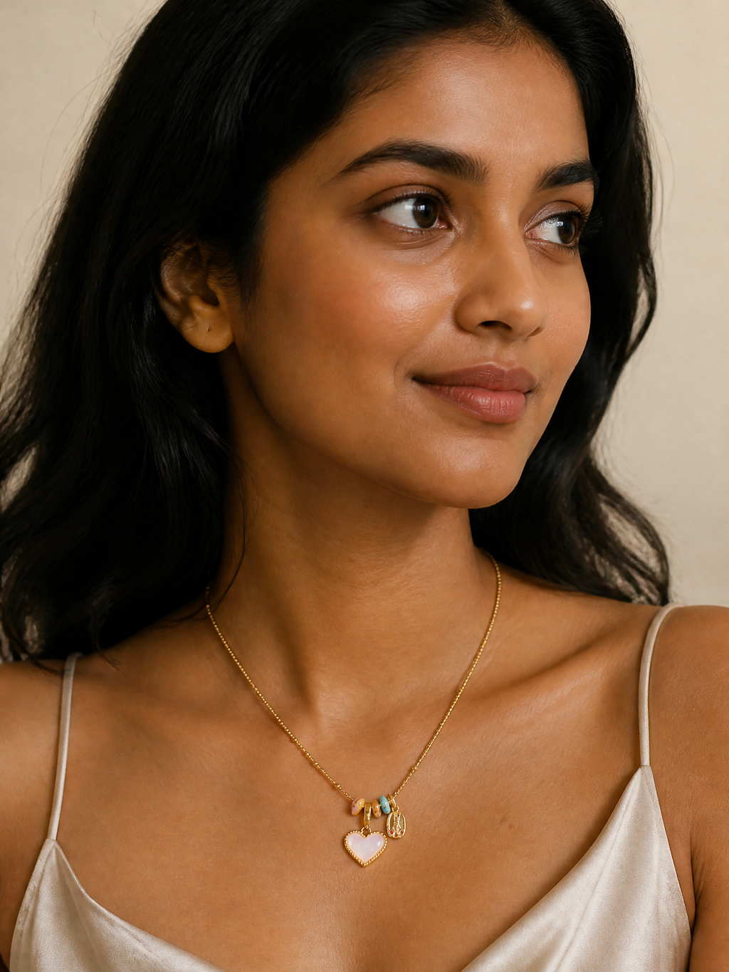 2 Pack Enamel Heart Pendant Necklace in Gold-Tone Titanium Steel