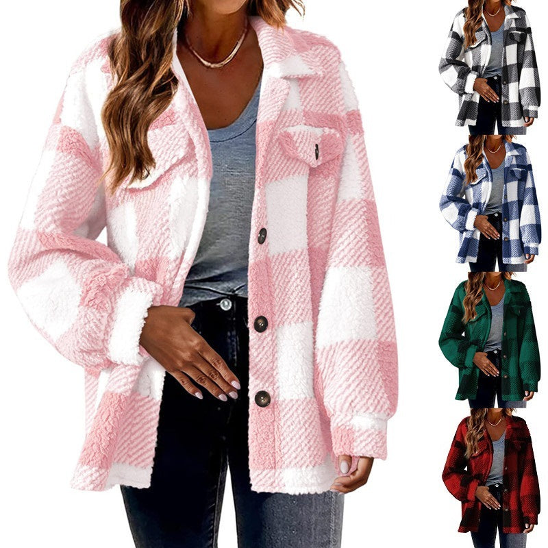 Womens Plaid Button Front Jacket