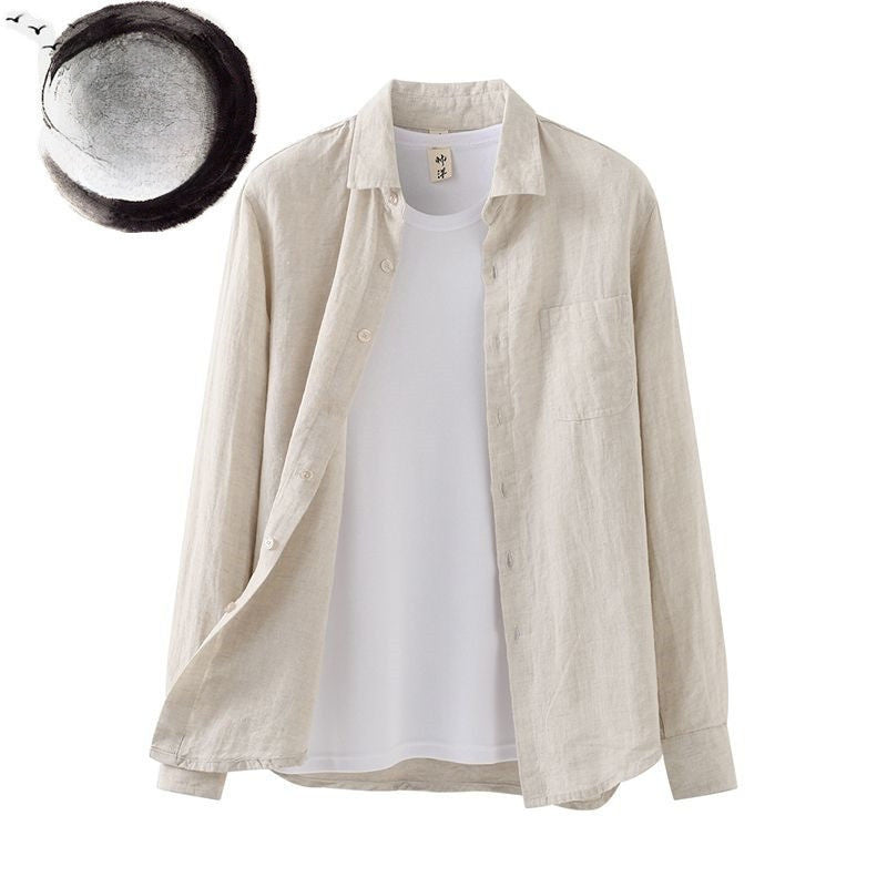 Men’s Casual Linen Long-Sleeve Shirt – Lightweight Button-Up Top
