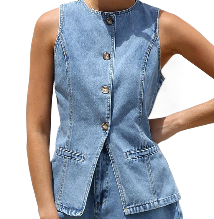 Sleeveless Waist High Waist Loose Denim Shorts Suit