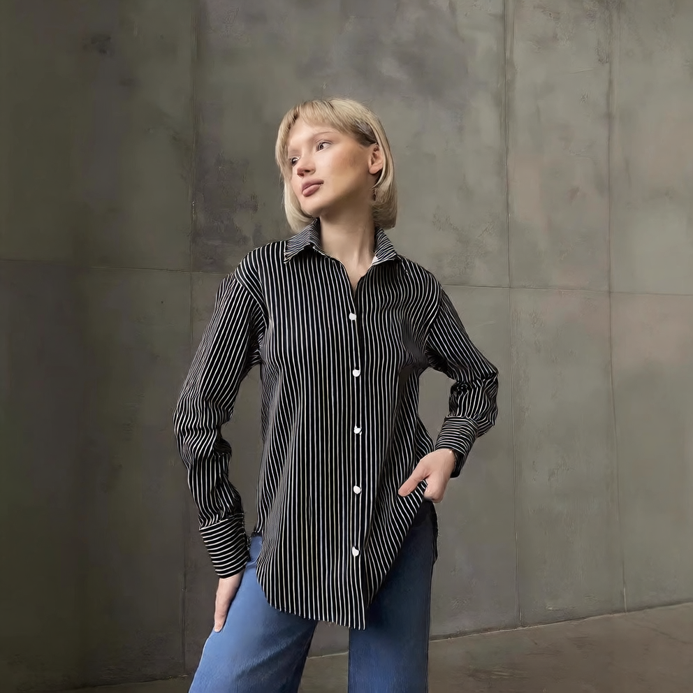 Loose plus-size striped women's shirt