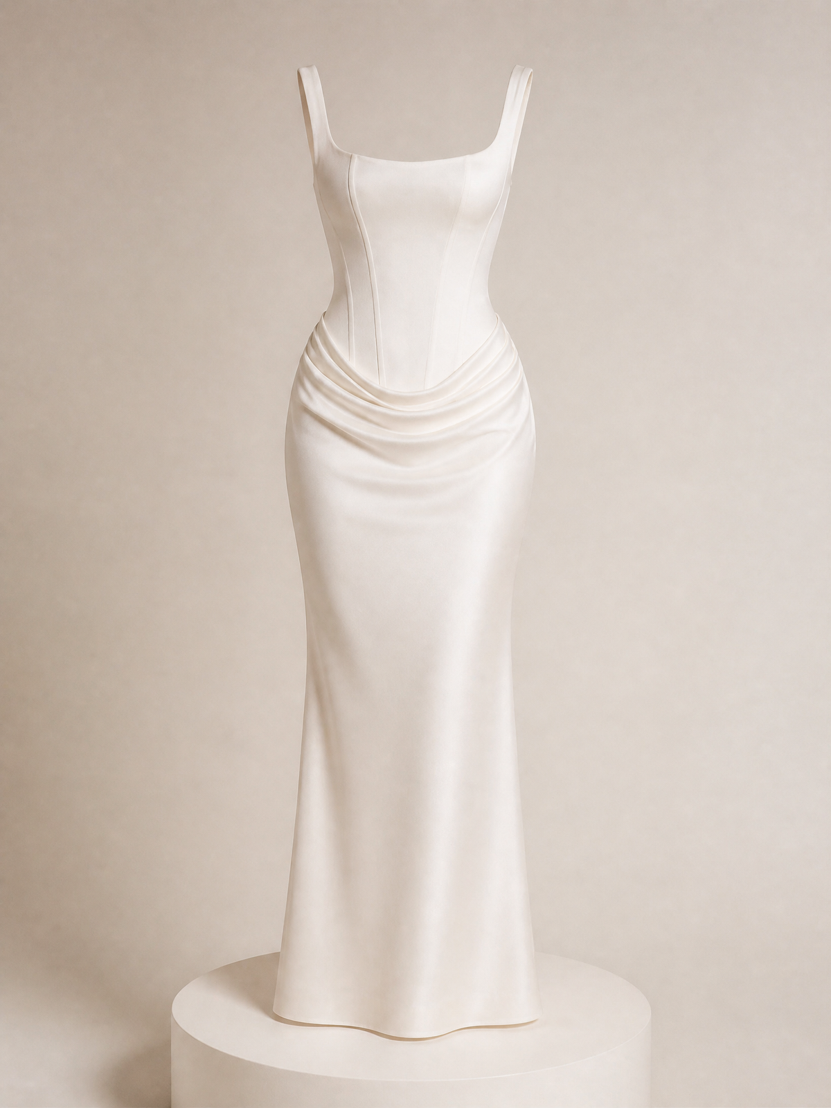 Sculpted Square-Neck Maxi Dress in Architectural Bodycon Silhouette