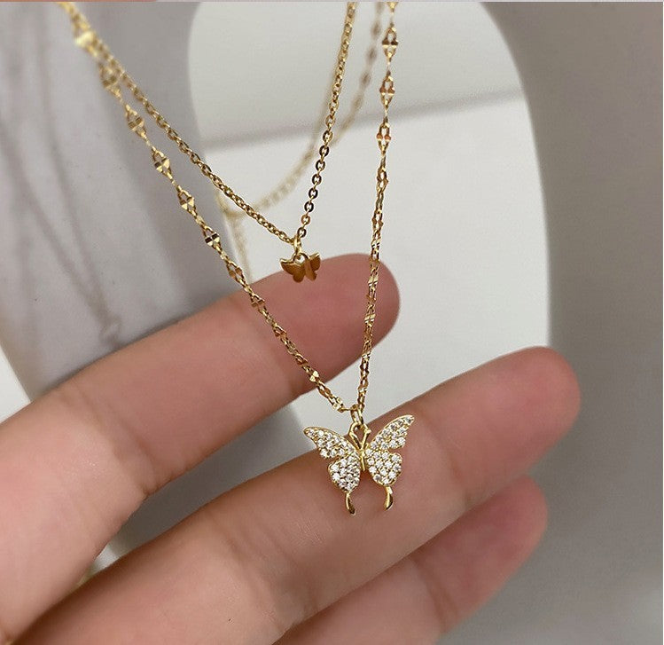 Retro Luxury Butterfly Pearl Pendant Necklace