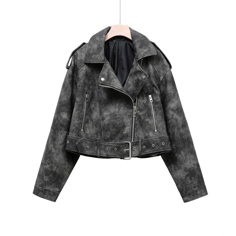 Womens Two-Tone PU Leather Jacket