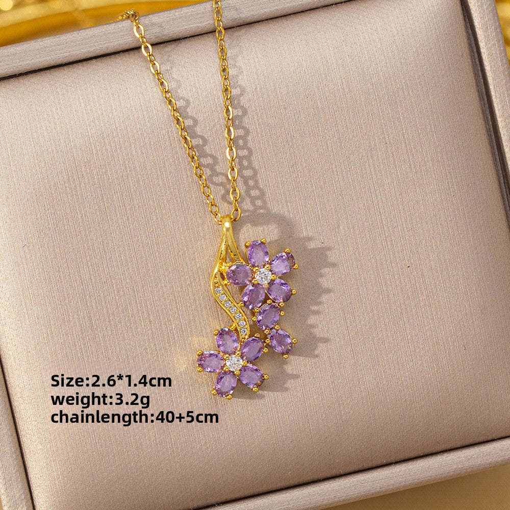 Geometric Zircon Pendant Necklace in Titanium Steel