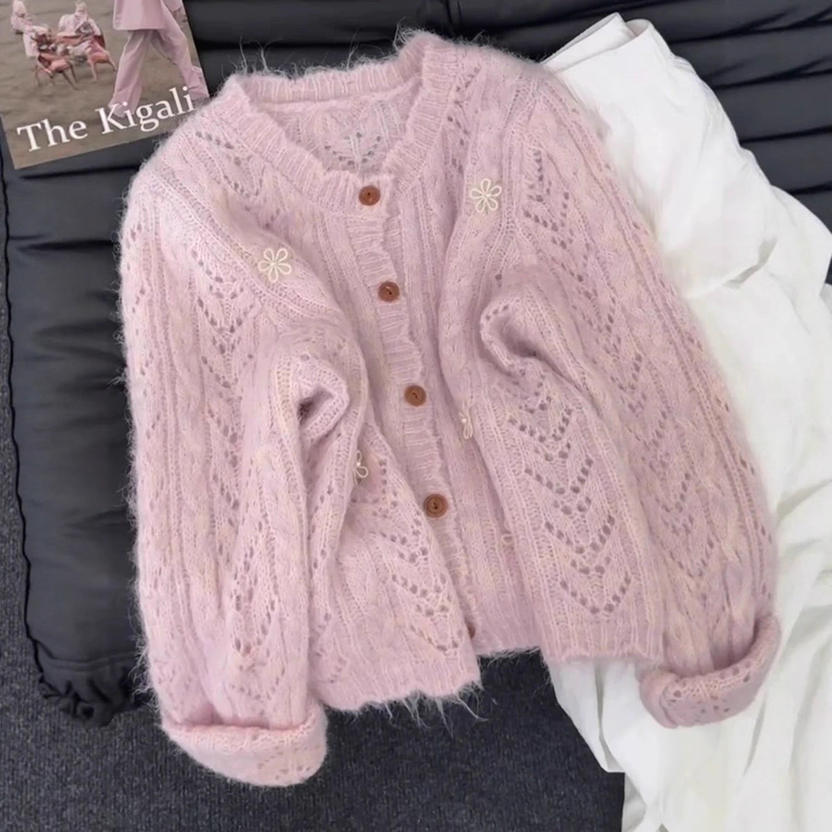 Womens Lace Detail Knitted Cardigan