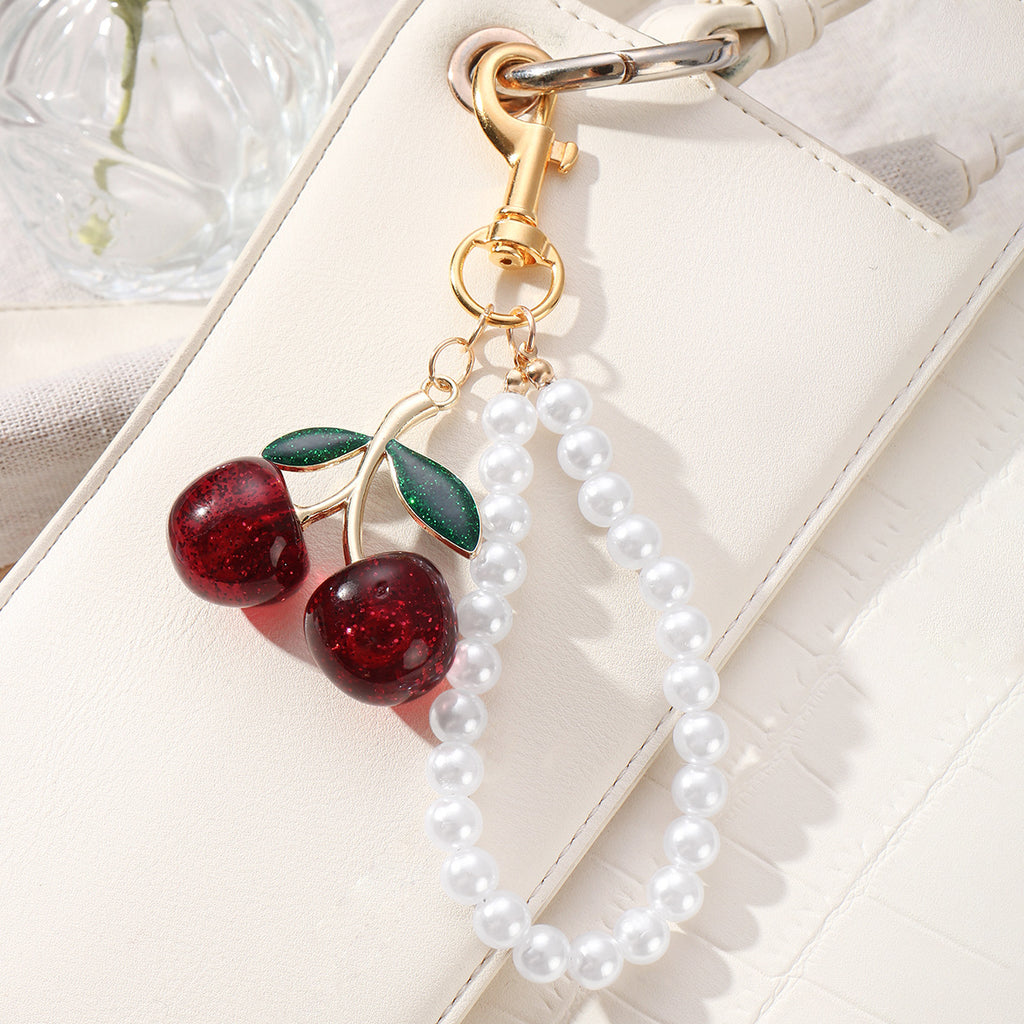 Exquisite handmade cherry keychain pendant