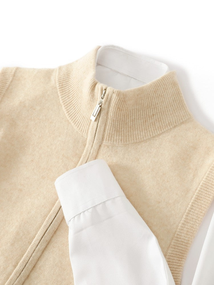 Mens Thickened Pure Wool Cardigan Half-High Collar Zipper Jacket
