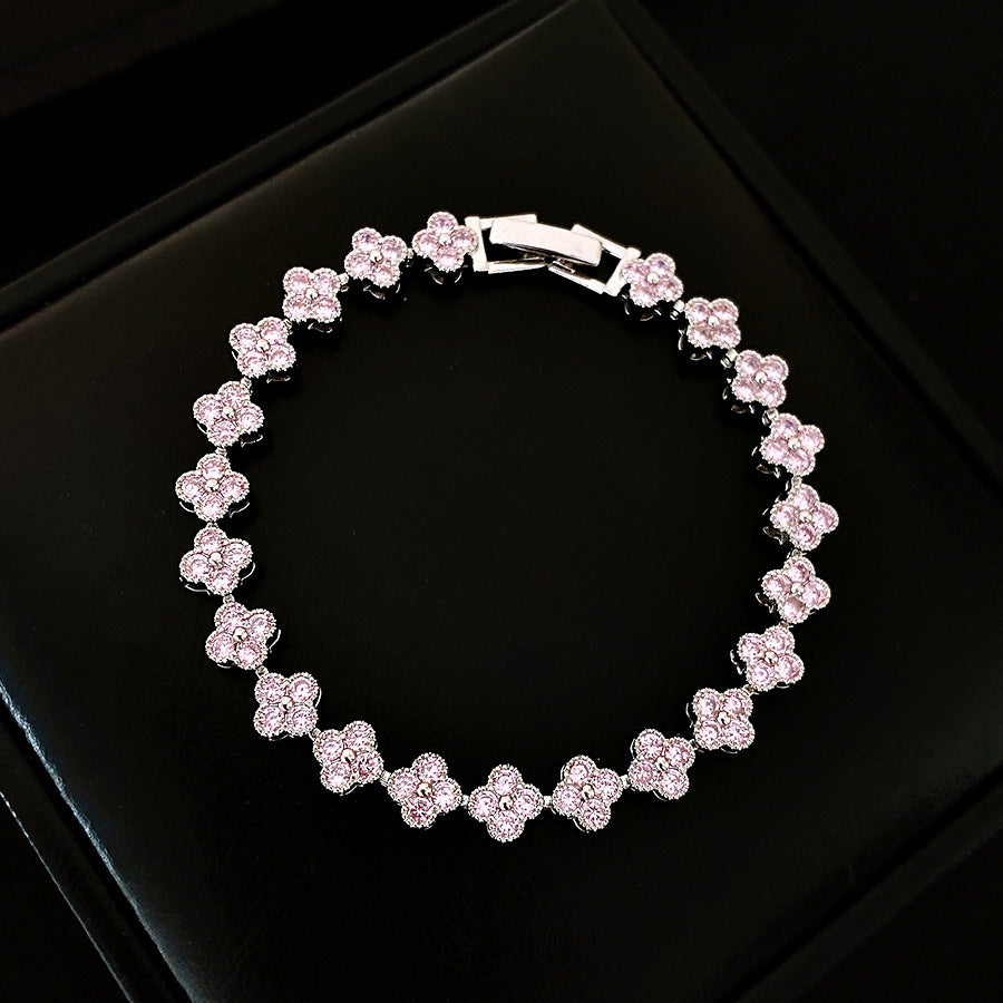 French Style Pink Zircon Flower Bracelet